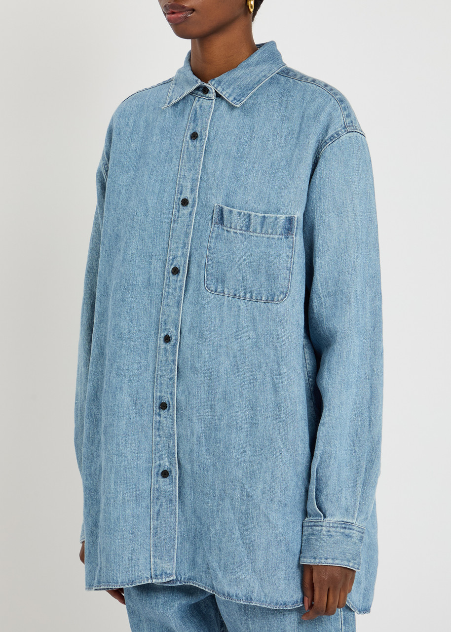 The Row Nesson Oversized Linen Button-down Shirt In Denim