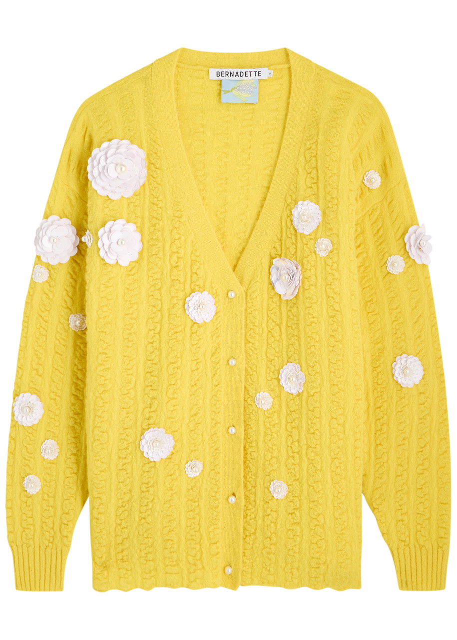 Bernadette Cammi Floral-embellished Wool-blend Cardigan In Yellow