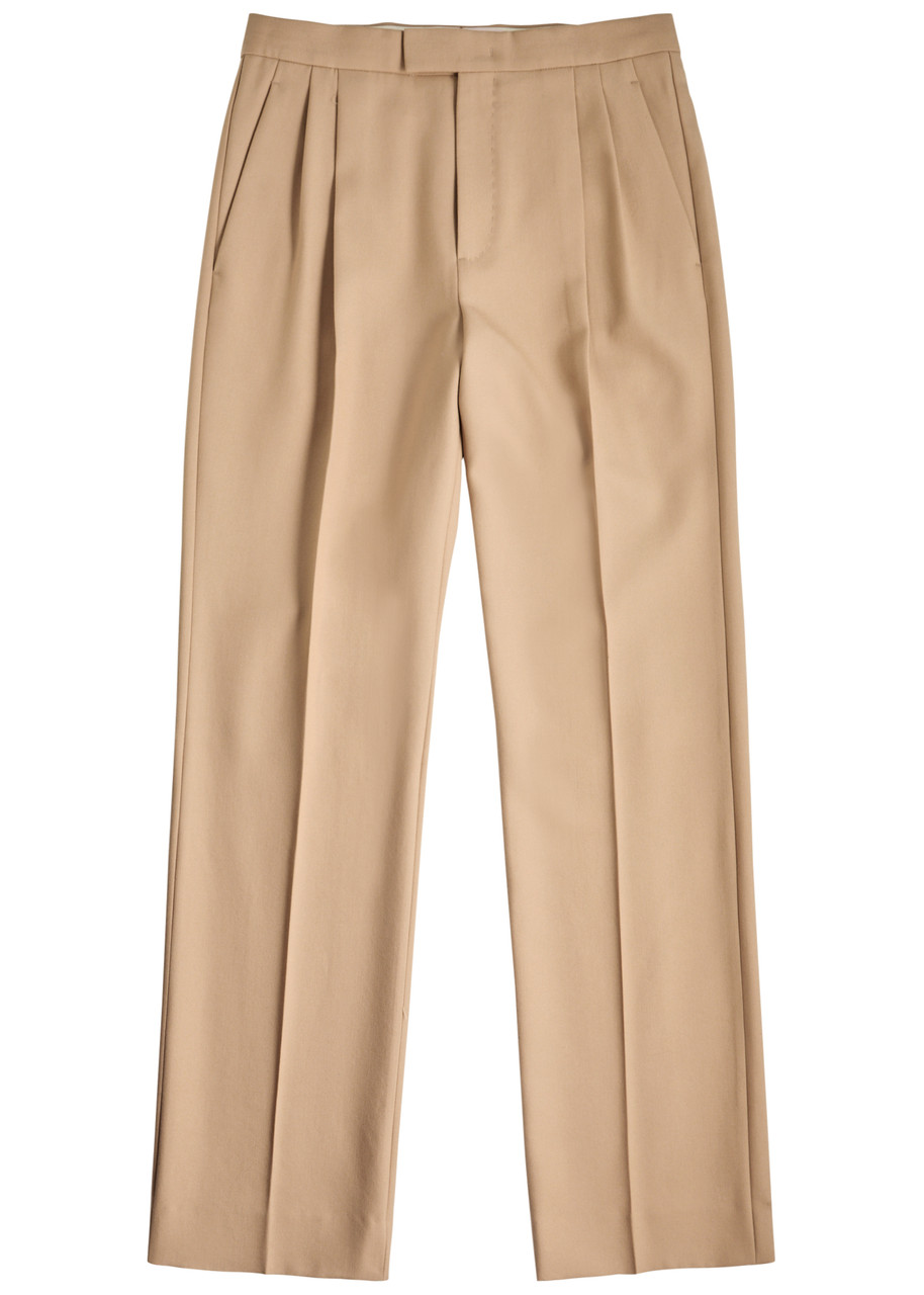 Valentino Wool Gabardine Trousers With Turn-ups In Camel