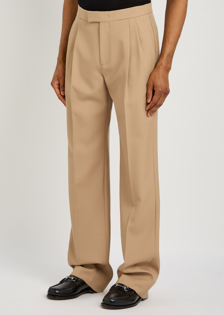 Valentino Wool Gabardine Trousers With Turn-ups In Camel