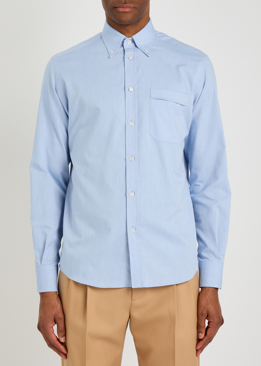 Valentino Garavani Vlogo Signature Cotton Shirt In Light Blue