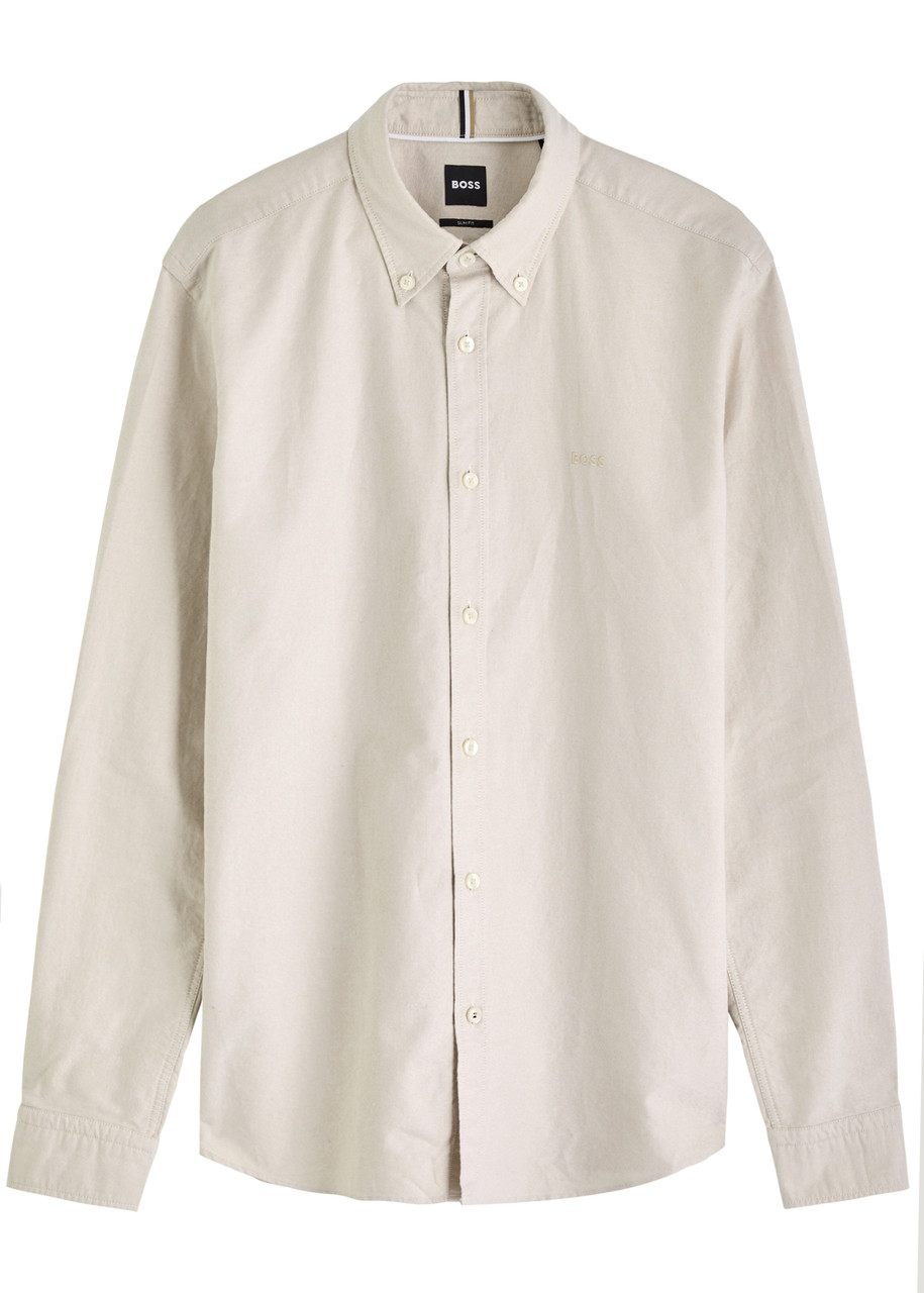 Hugo Boss Boss Logo-embroidered Cotton Shirt In Beige