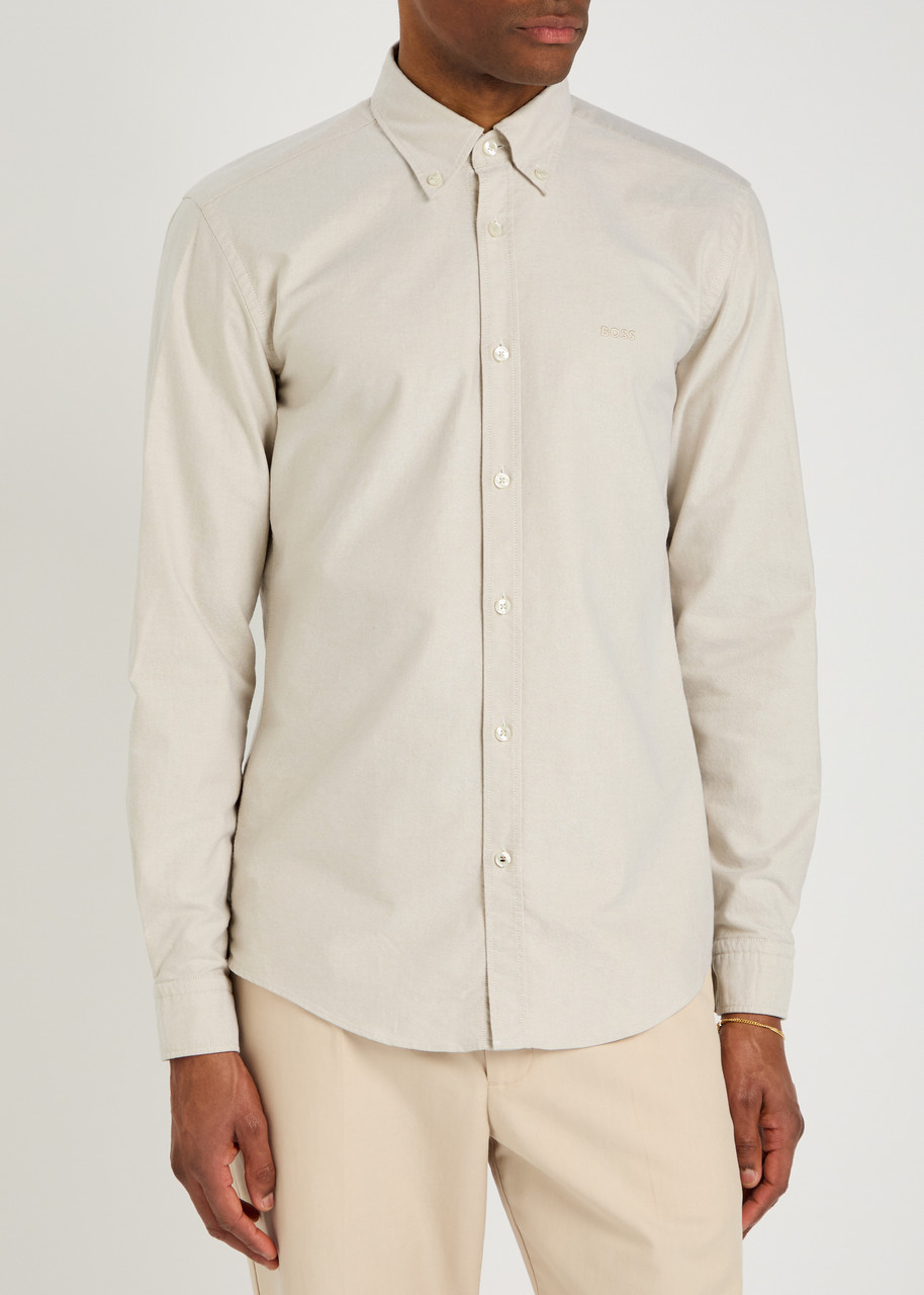Hugo Boss Boss Logo-embroidered Cotton Shirt In Beige