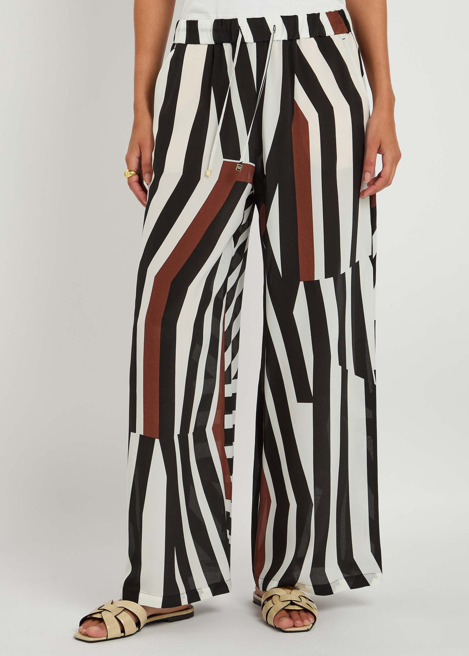 Max Mara Tropea Striped Silk Crepe De Chine Wide-leg Pants In Black