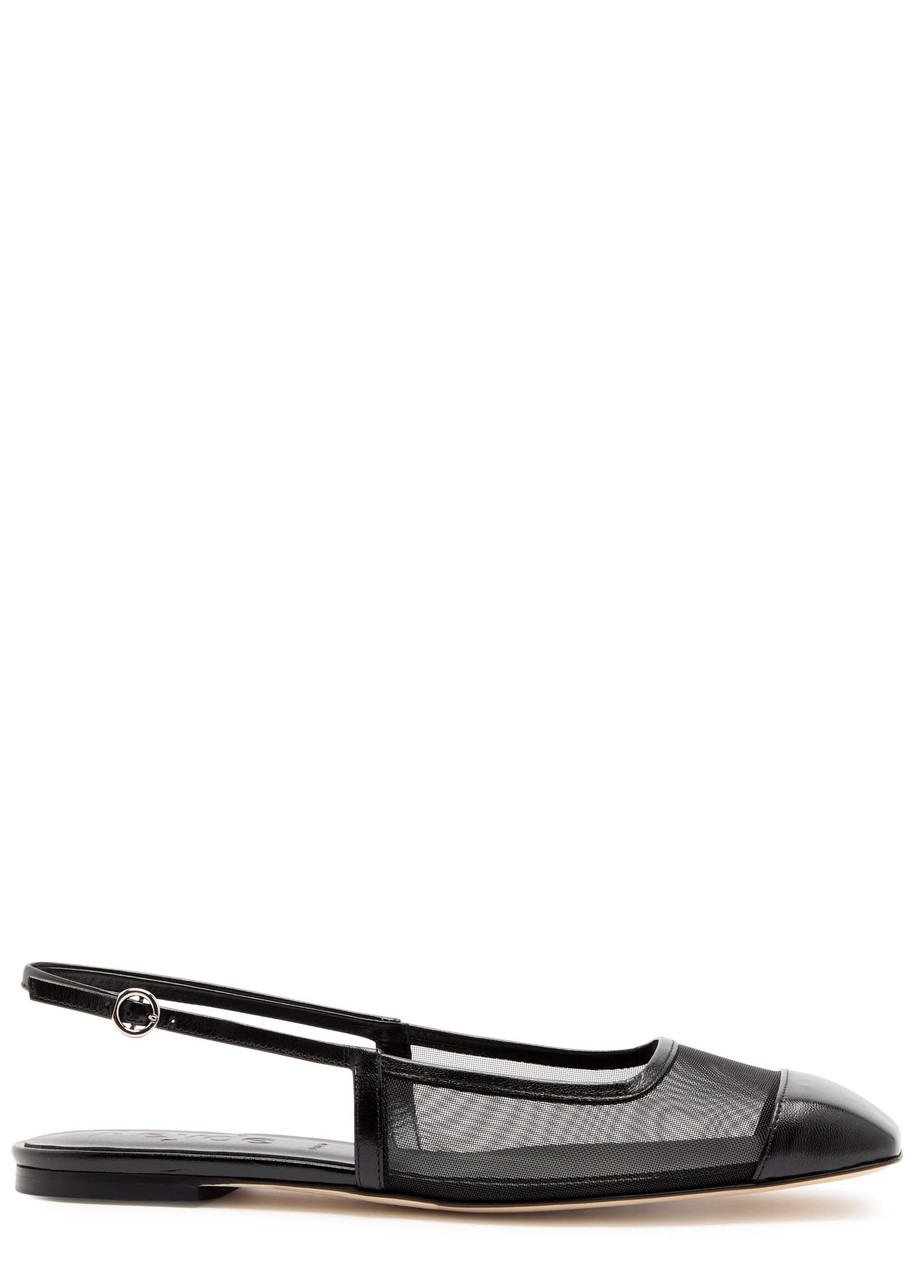 Aeyde Geraldine Leather-trimmed Mesh Slingback Ballet Flats In Black