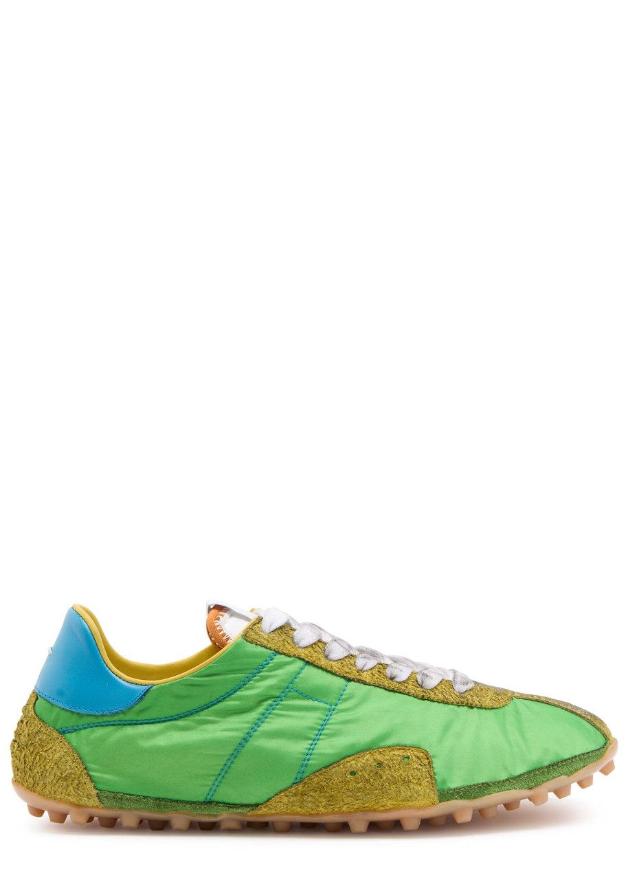 Maison Margiela Sprinter Leather And Brushed Suede-trimmed Shell Sneakers In Green