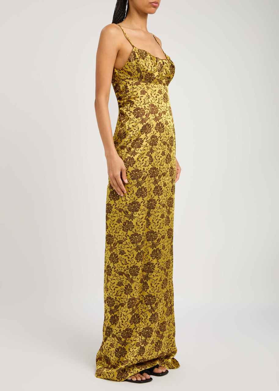 Dries Van Noten Dirios Floral-jacquard Satin Maxi Dress In Brown Dark