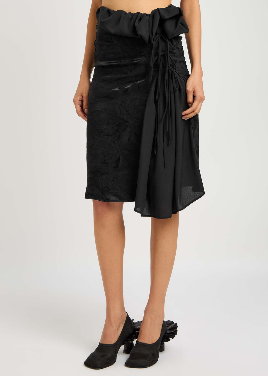 Dries Van Noten Sebia Floral-jacquard Moiré Midi Skirt In Black