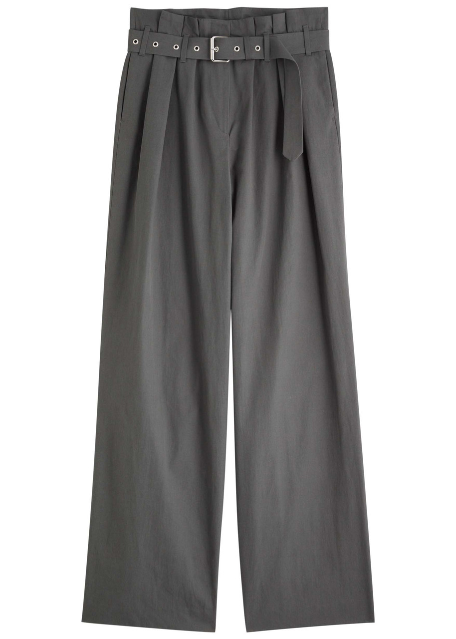 Dries Van Noten Peaches Wide-leg Cotton Trousers In Grey