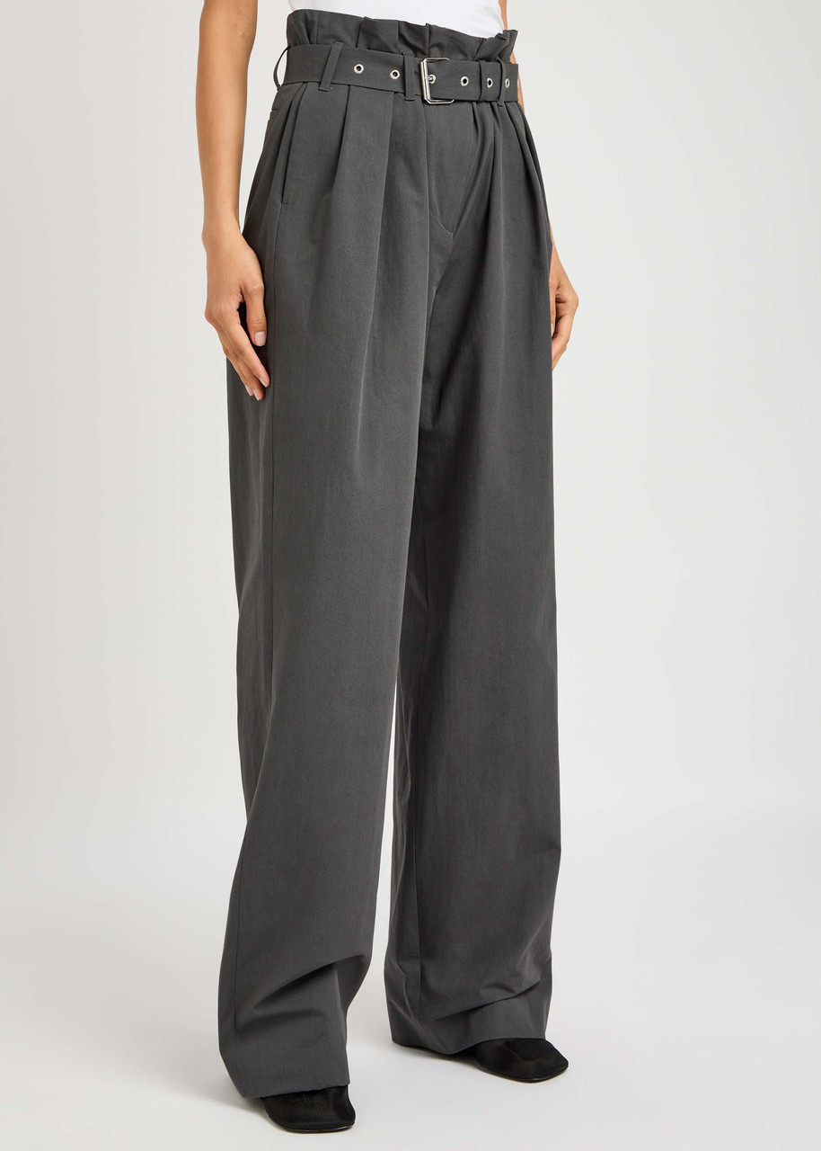 Dries Van Noten Peaches Wide-leg Cotton Trousers In Grey