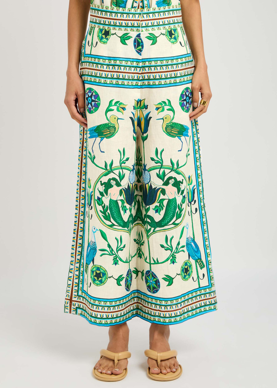 Lug Von Siga Maria Wide Leg Pants In Off White Multi In Green