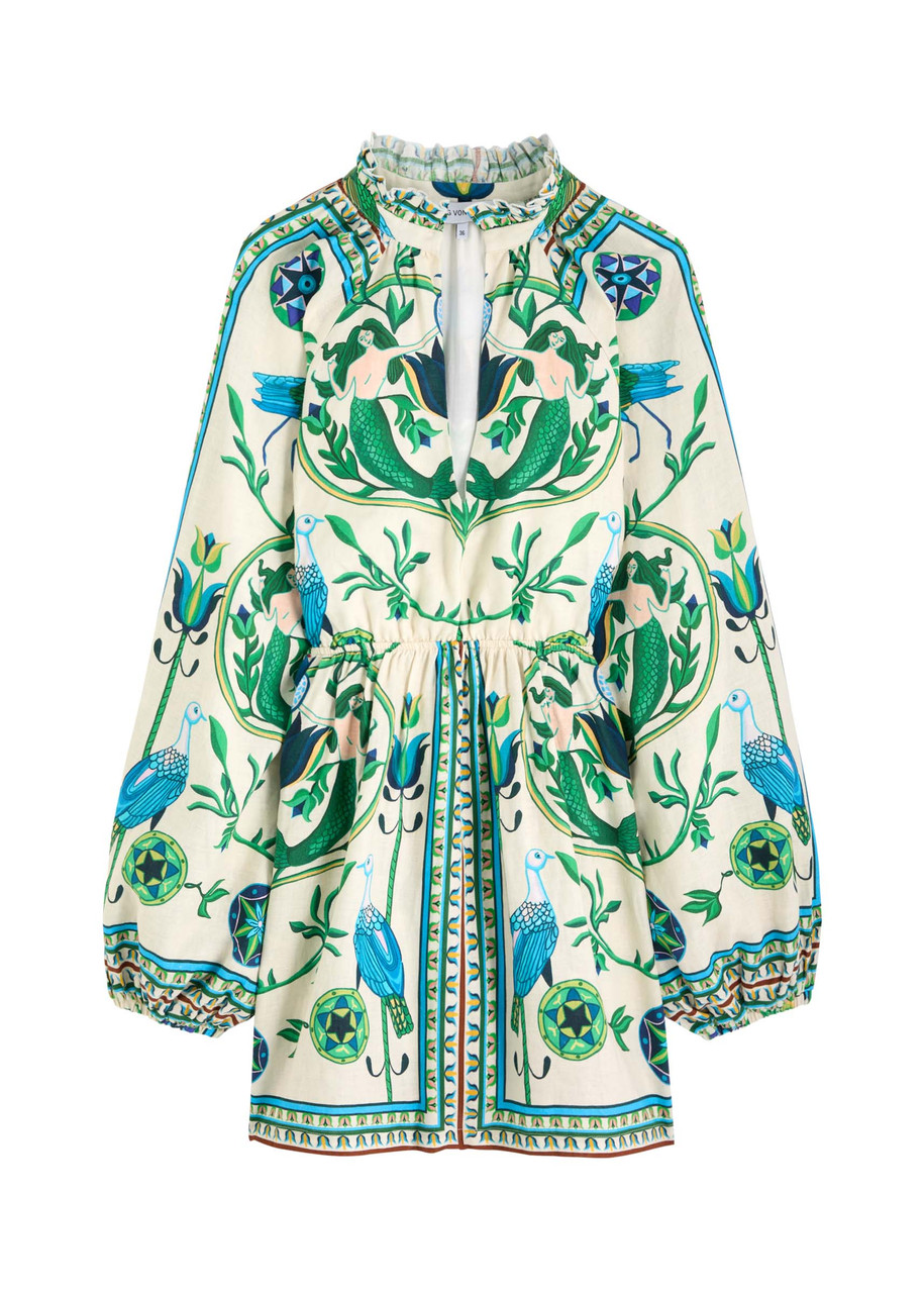 Lug Von Siga Selene Printed Linen Mini Dress - Green - 38 (UK10 / S)