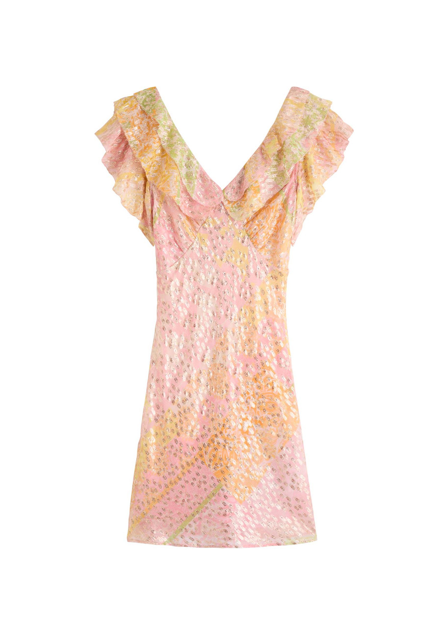 Never Fully Dressed Tilda Printed Chiffon Mini Dress In Pink