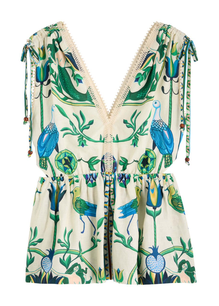 Lug Von Siga Linen Printed Viktoria Top In Green