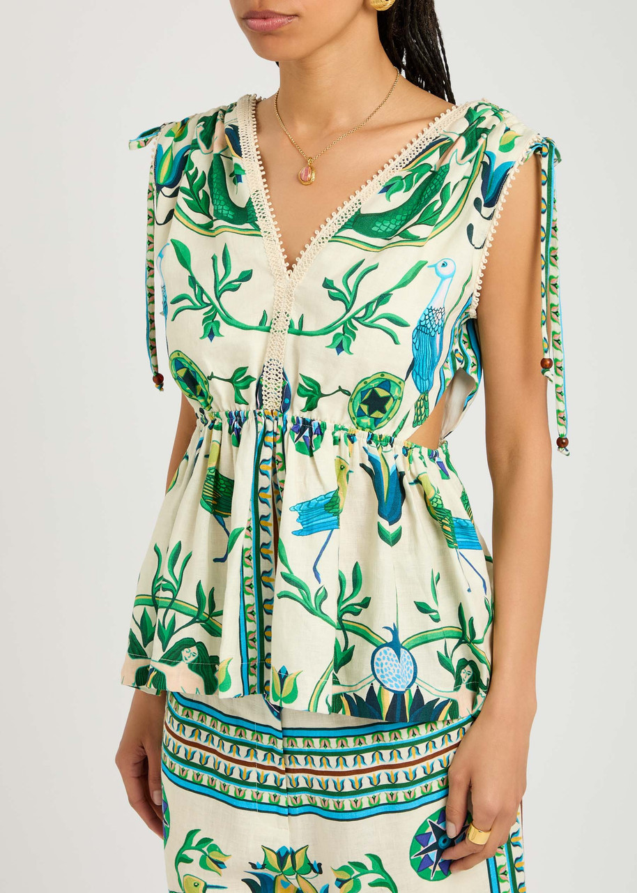 Lug Von Siga Linen Printed Viktoria Top In Green