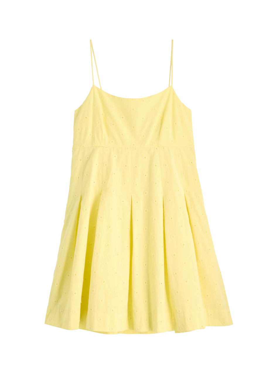 Damson Madder Iris Embroidered Cotton Mini Dress - Yellow