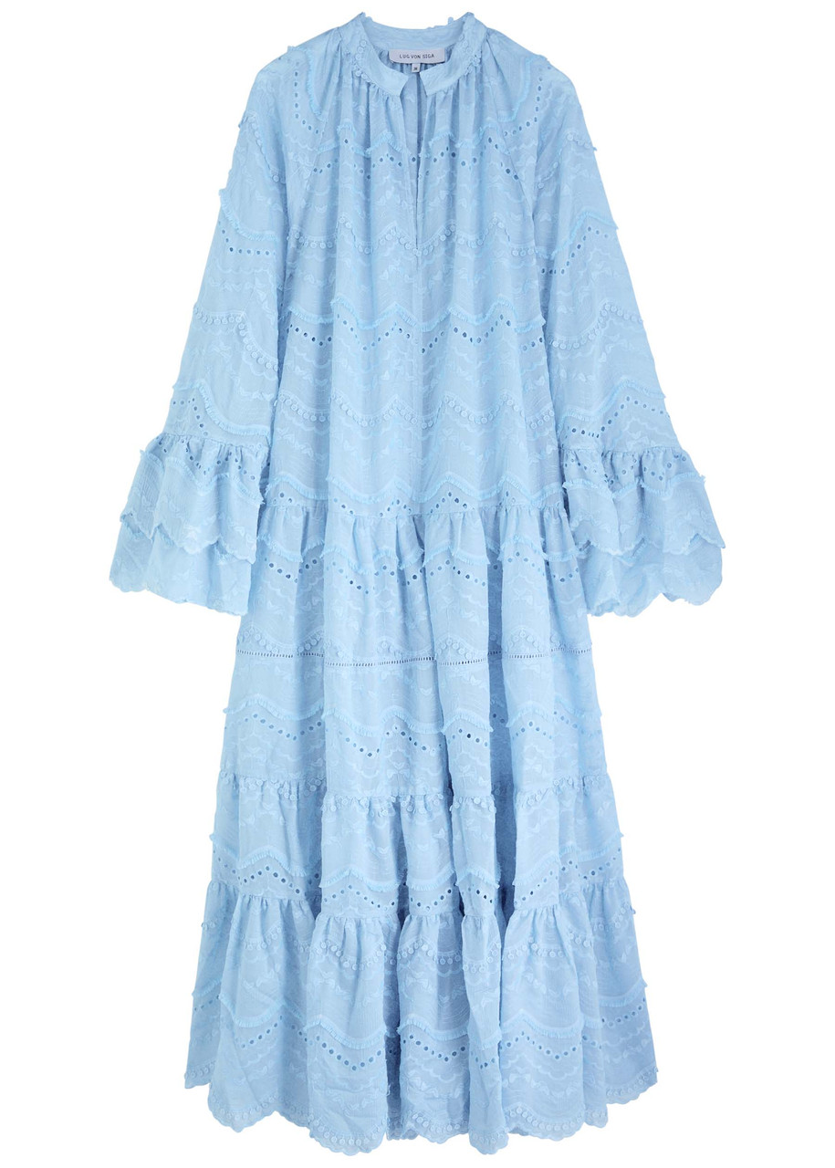 Lug Von Siga Donna Ruffled Cotton-blend Maxi Dress - Blue