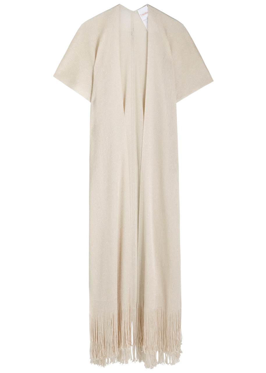 Max Mara Beachwear Zerella Metallic Fringed Robe In Ivory