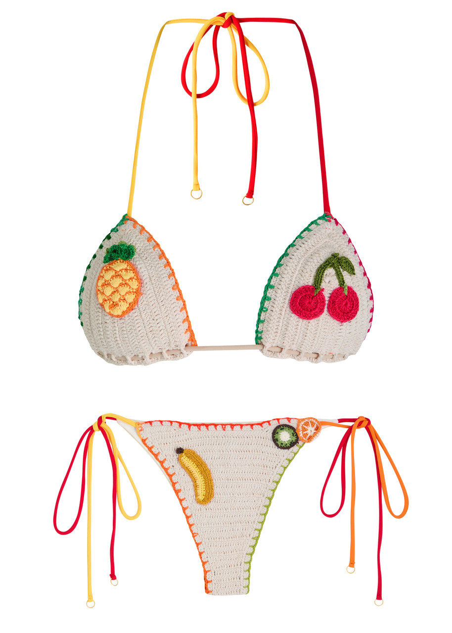 Leslie Amon Tutti Frutti Embroidered Bikini In White