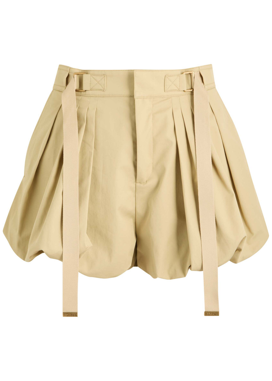 Chloé Balloon Cotton Shorts With Lateral Adjustable Straps In Beige