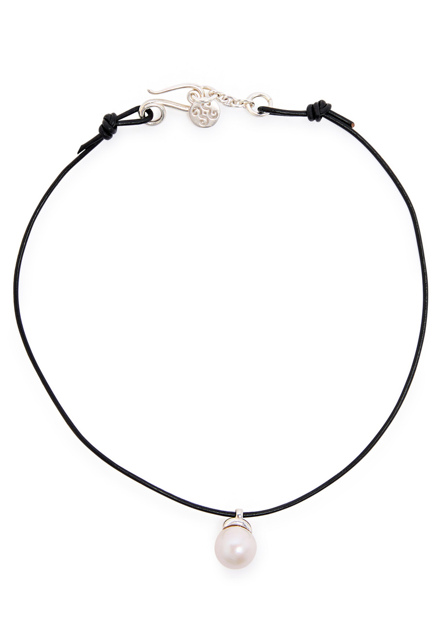Sapir Bachar Pearl Leather Choker In Pearl