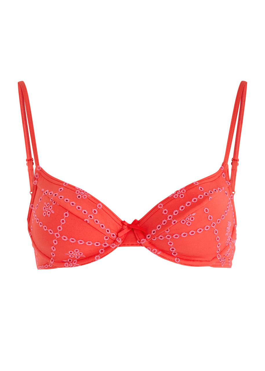 Damson Madder Uma Embroidered Underwired Bikini top - Red - 8 (UK8 / S)