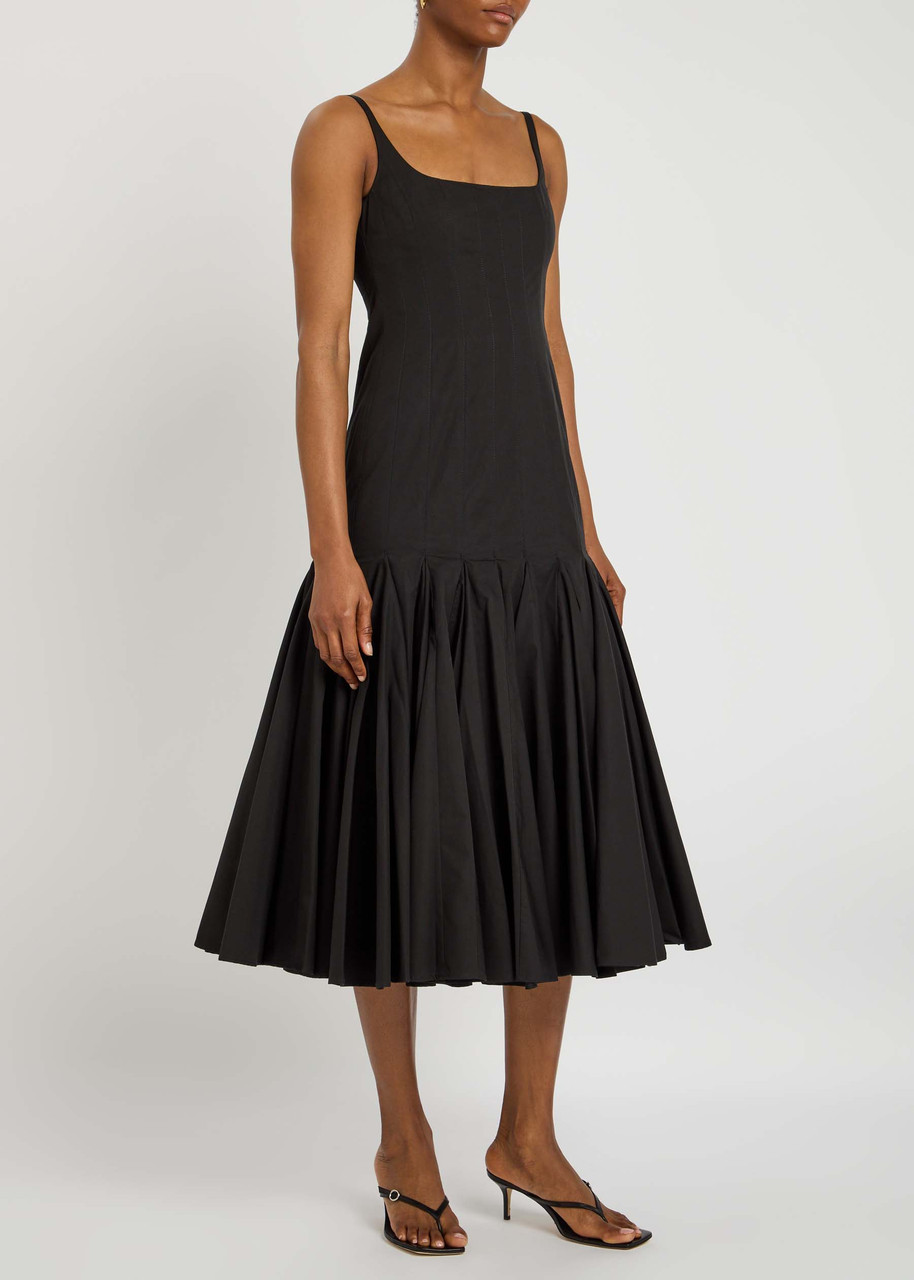Jacquemus Agave Pleated Paneled Cotton-poplin Midi Dress In Black