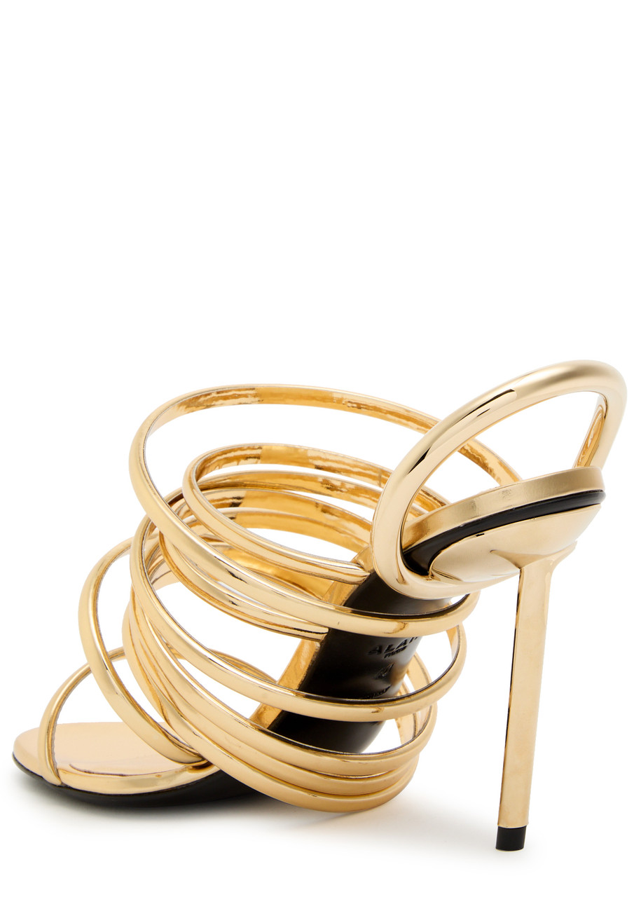 Alaïa Spiral 90 Metallic Leather Sandals In Gold