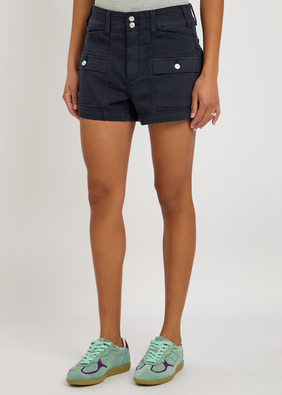 Paige Womens Olivia Patch-pocket Stretch-cotton Cargo Short Vintage Navy Seascape In Dark Blue