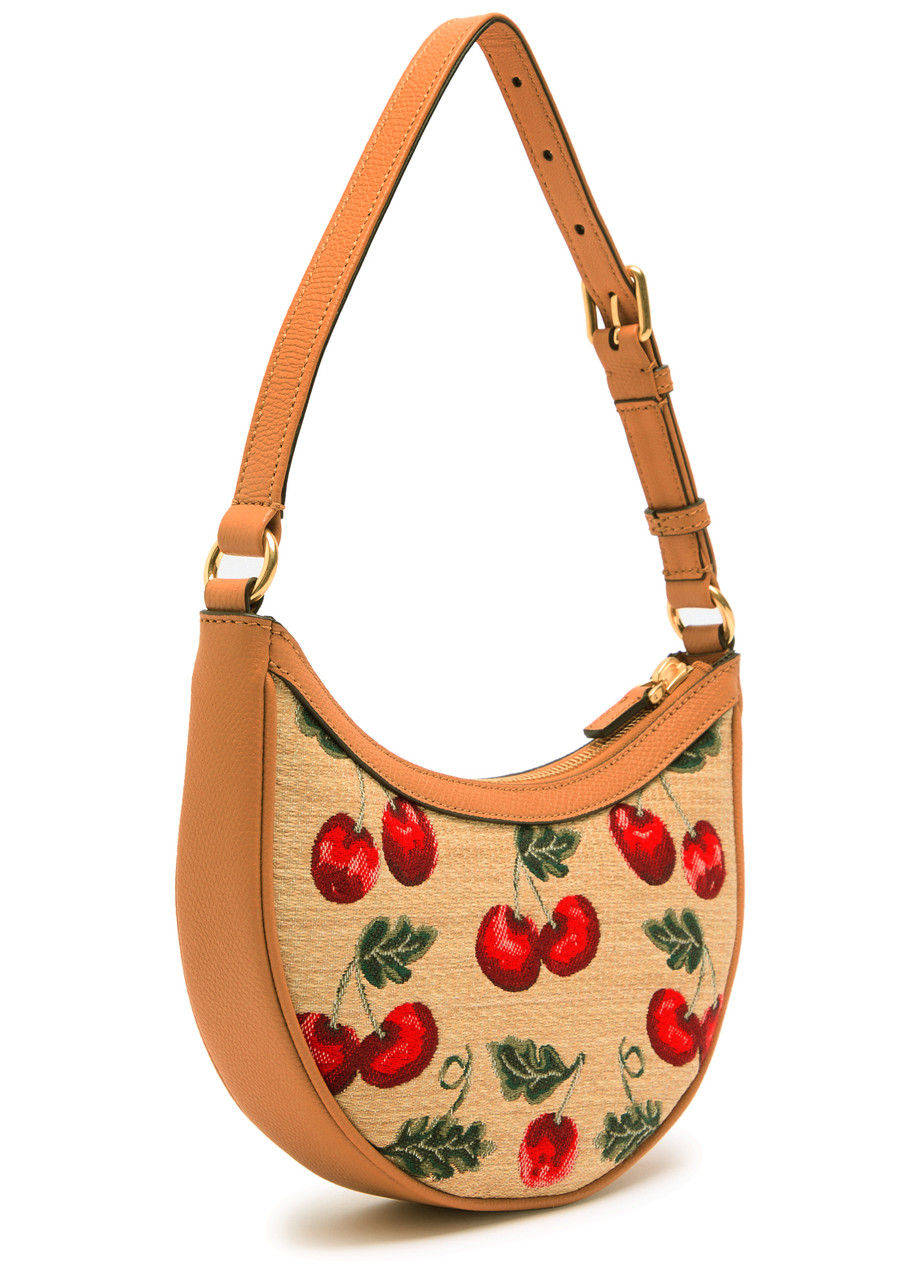 Valentino Hobo Mini Cherry-jacquard And Leather Shoulder Bag In Natural