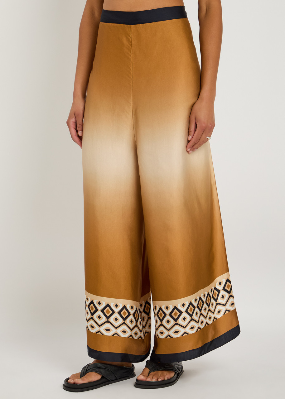 Max Mara Beachwear Sfere Printed Wide-leg Satin Trousers In Multicoloured 1