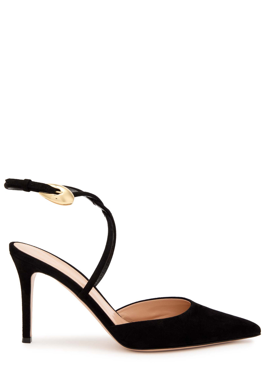 Gianvito Rossi Buckle Detail Strappy Suede Stiletto Pumps In Black