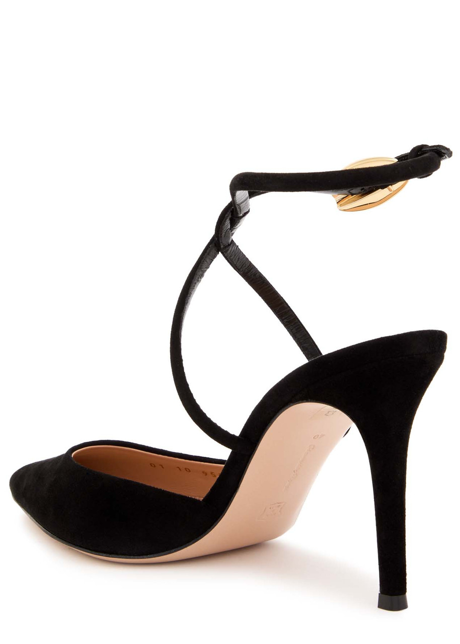 Gianvito Rossi Buckle Detail Strappy Suede Stiletto Pumps In Black