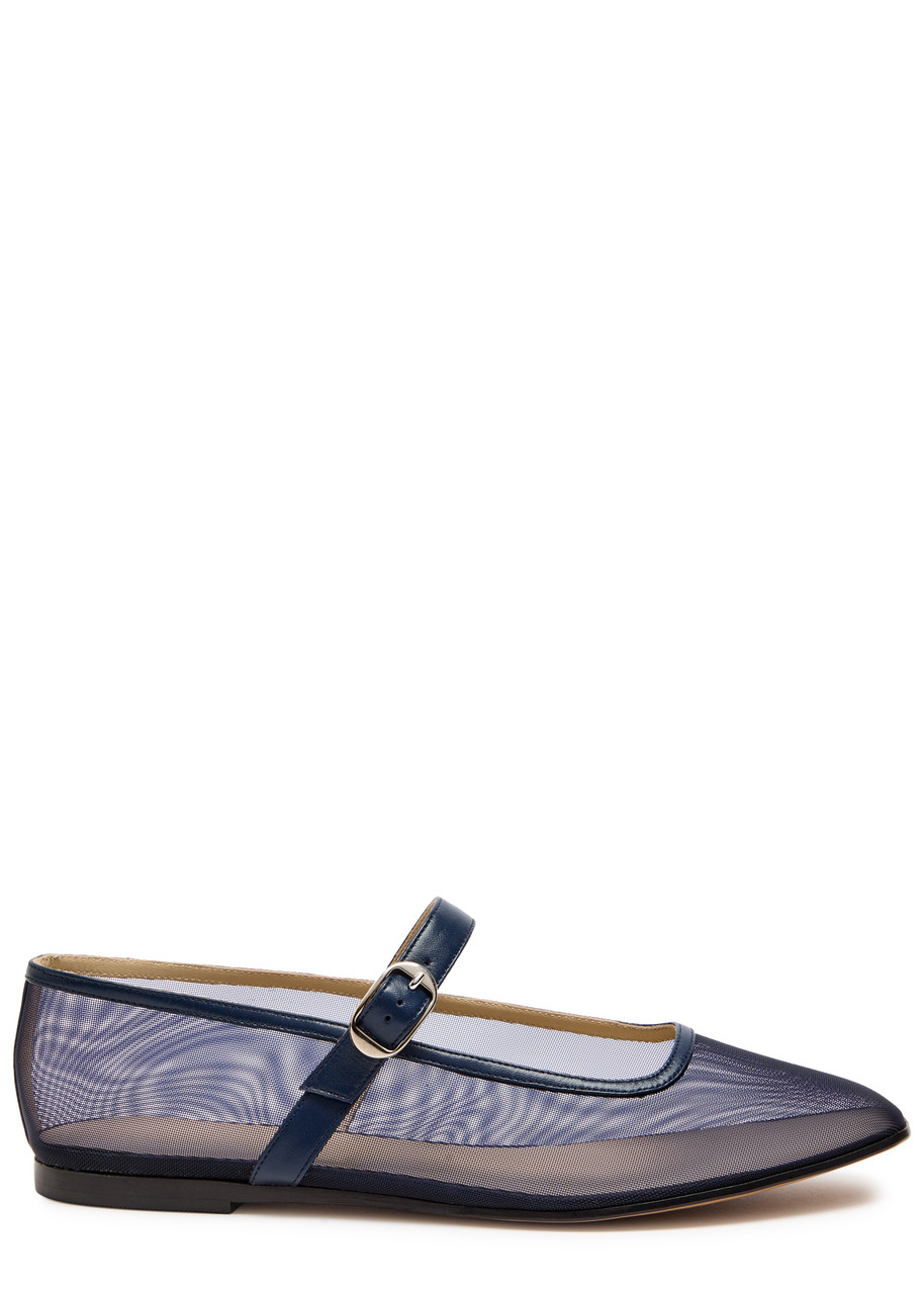 Le Monde Beryl Mesh Mary Jane Ballerina Flats In Navy