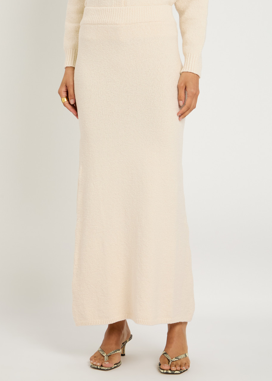 Almada Label Umi Knitted Bouclé Pencil Skirt In Off White
