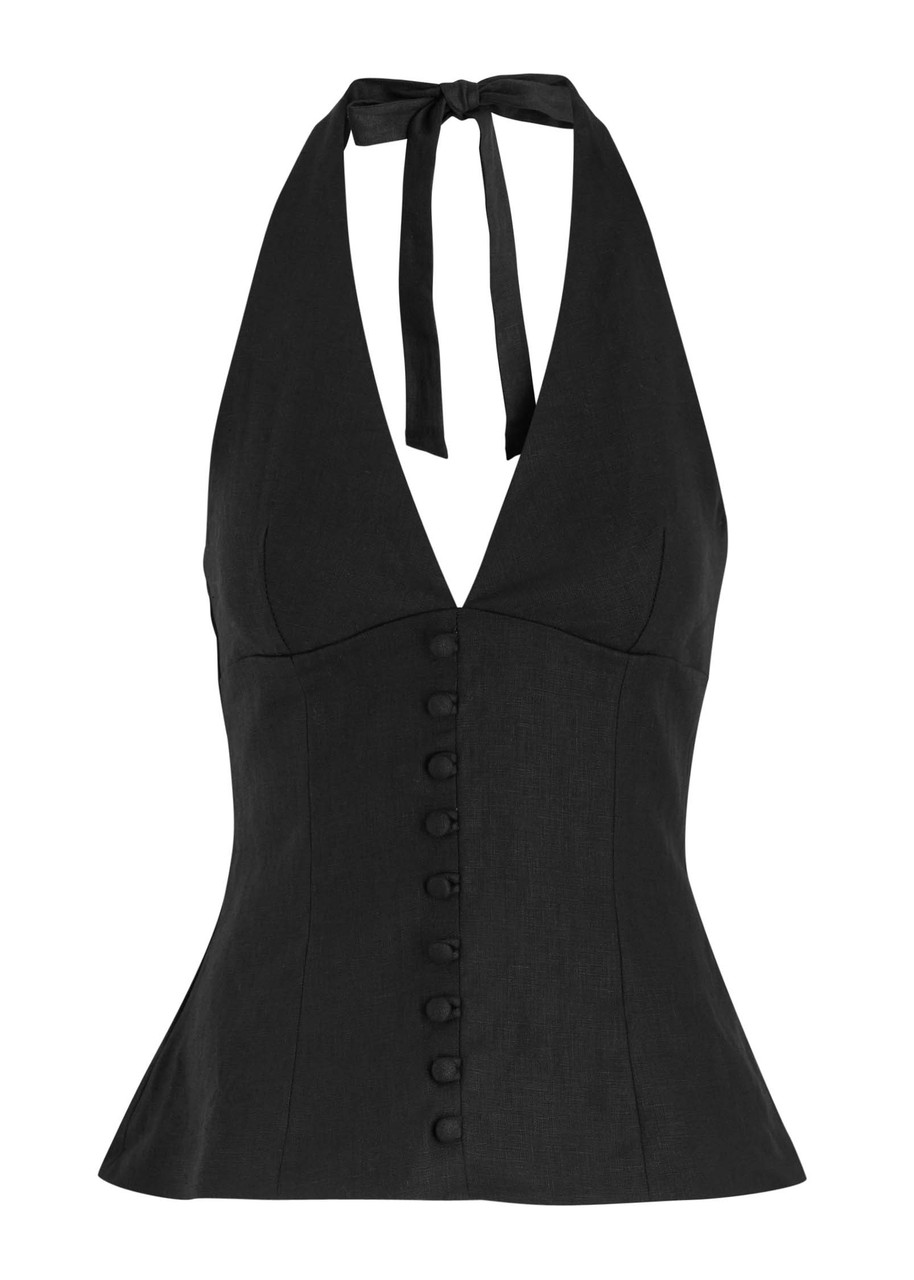 Faithfull The Brand Marie Linen top - Black - M (UK12 / M)
