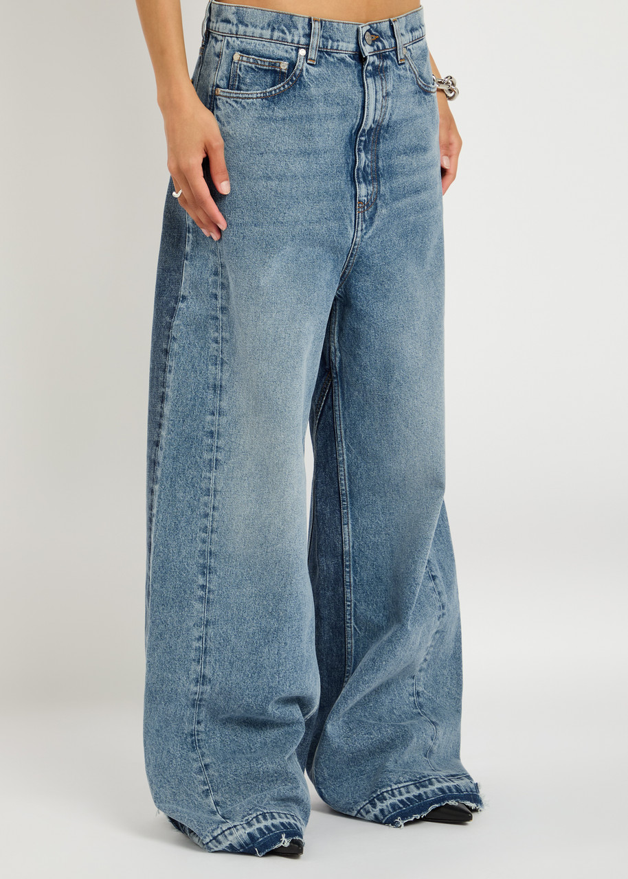 Stella Mccartney Denim Trousers Wide-leg Frayed Hem