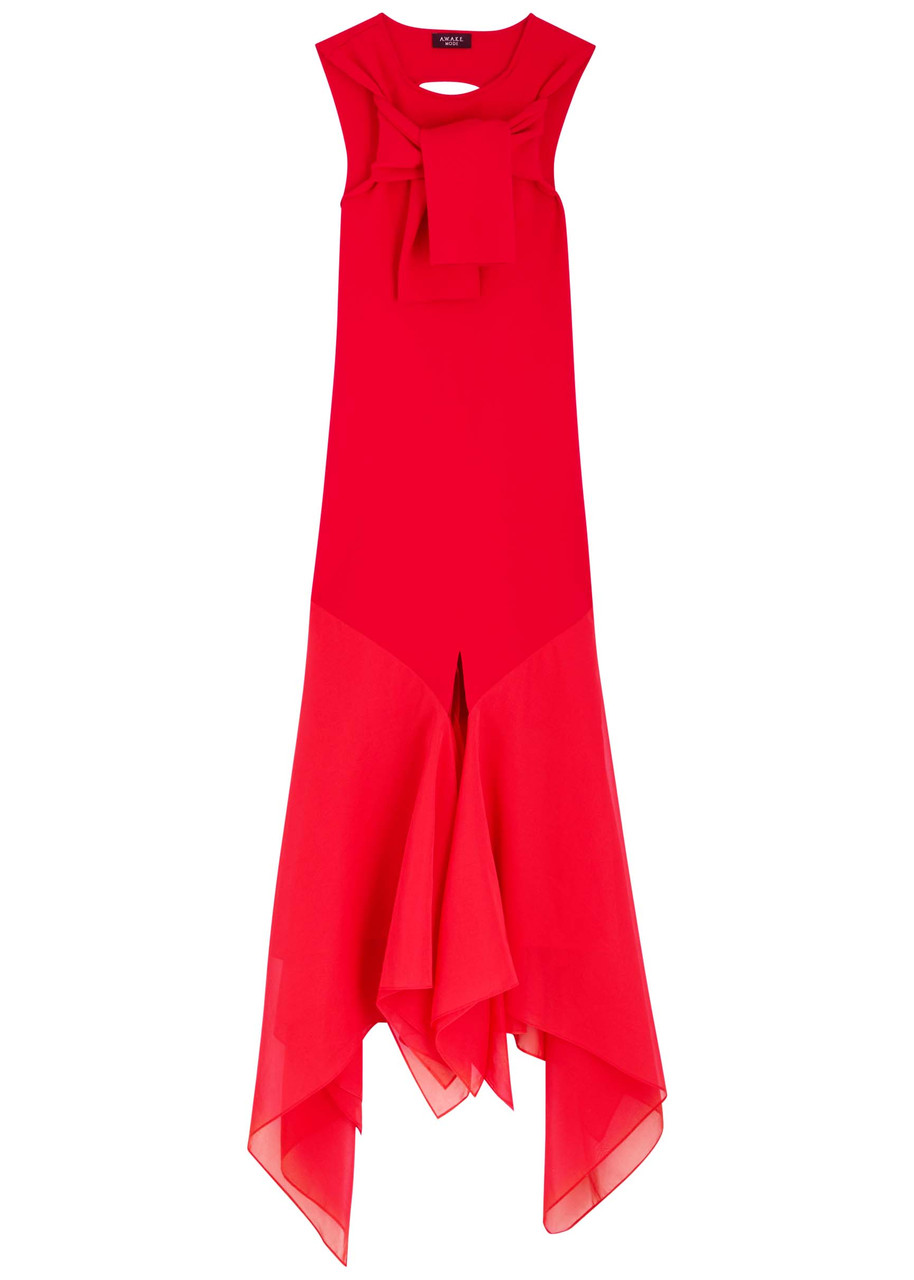 A.w.a.k.e. A.w.a.k.e Mode Chiffon And Knit Knotted-neckline Midi Dress