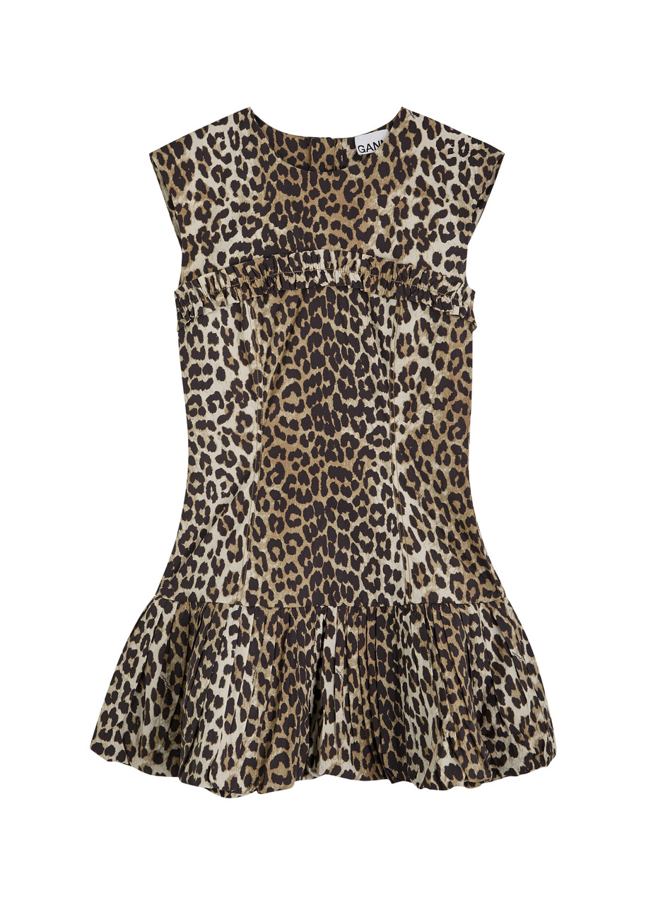 Ganni Leopard-print Cotton-poplin Mini Dress - 34 (UK6 / XS)