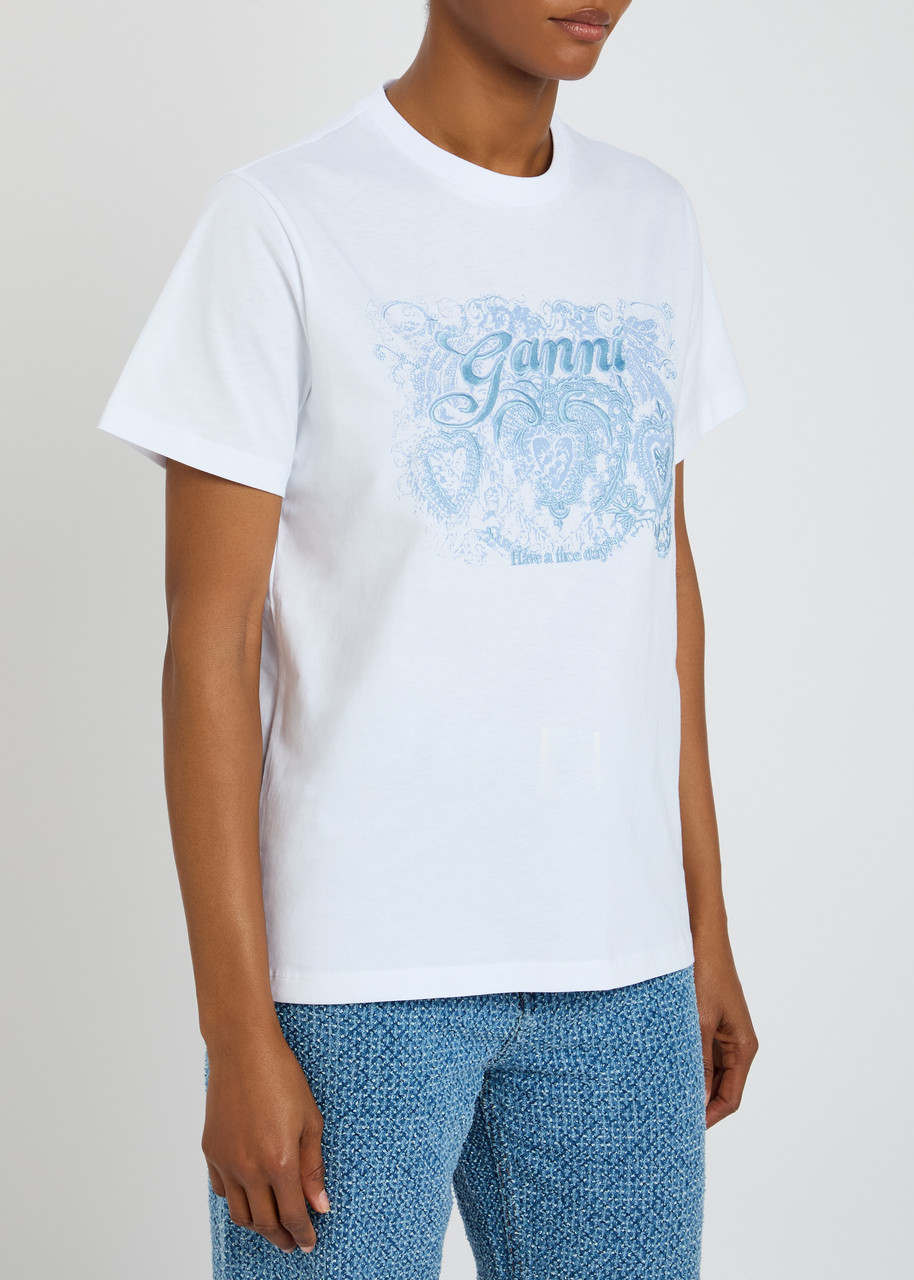 Ganni Embroidered Cotton T-shirt