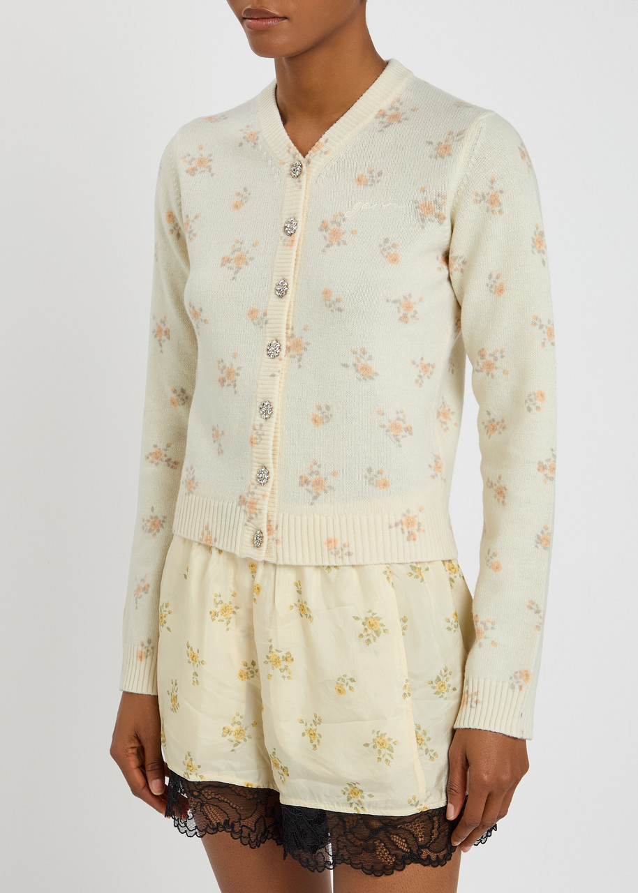 Ganni Floral-printed Wool-blend Cardigan