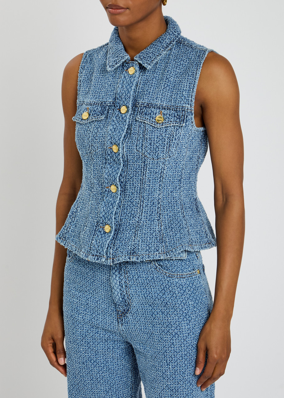 Ganni Fluffy Denim Fitted Top