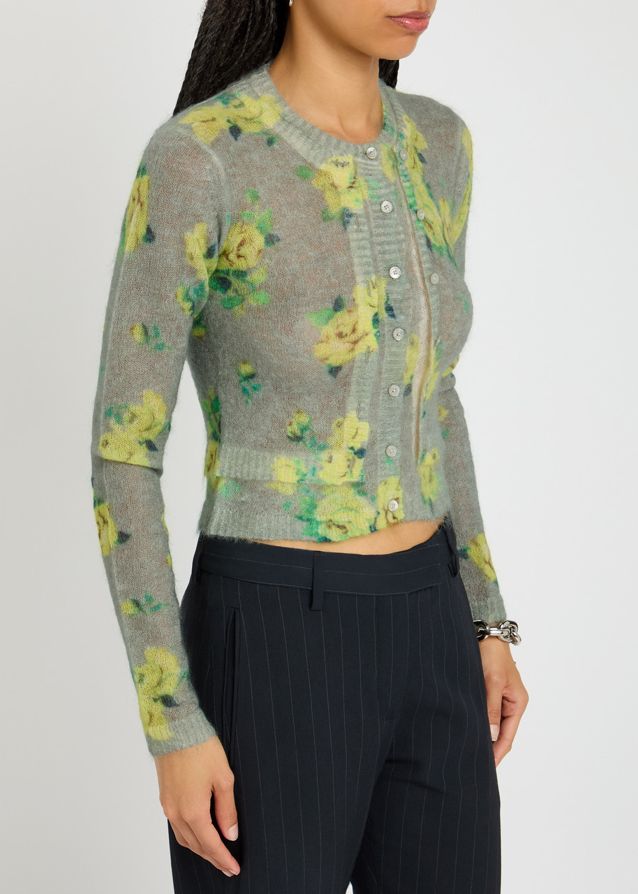  Acne Studios Floral Mohair-blend Cardigan - Grey - L (uk14 / L) 