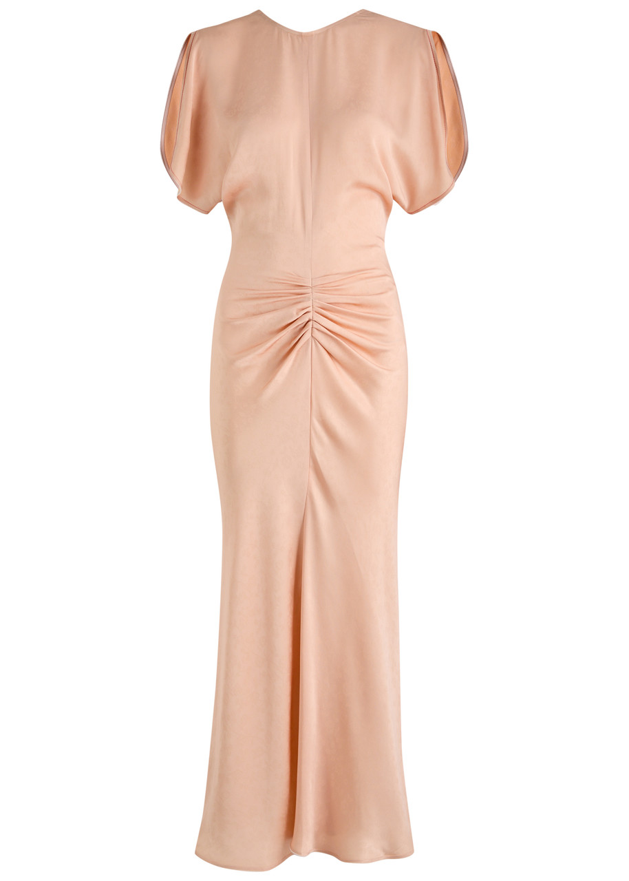 Victoria Beckham Light Pink Damask Dress With Gathering
