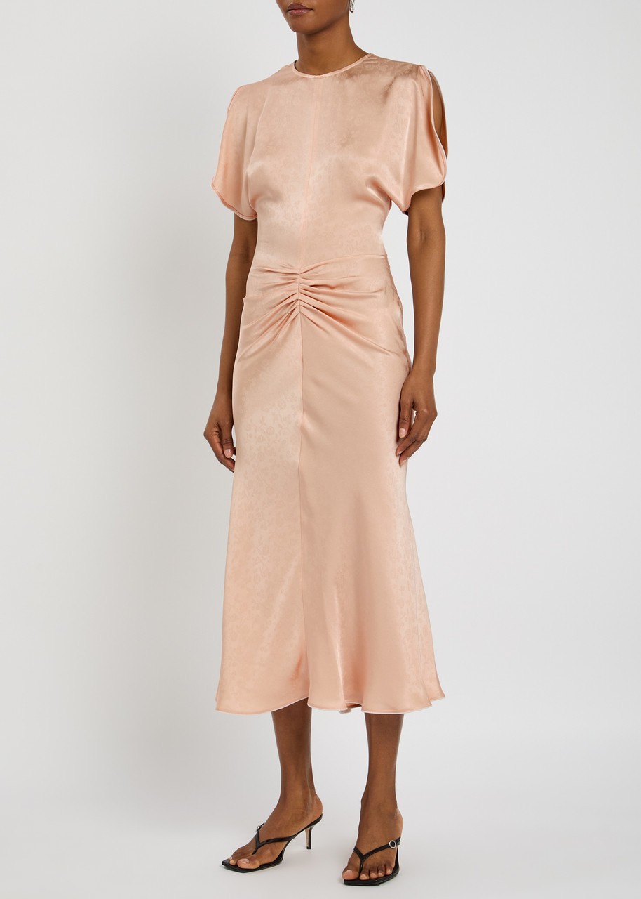 Victoria Beckham Light Pink Damask Dress With Gathering