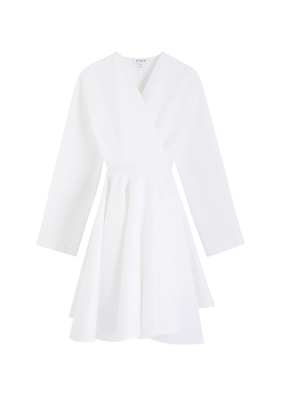 Alaïa Womens Spiral-belt Pleated Cotton-poplin Mini Dress Blanc