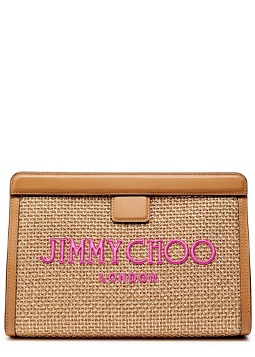 JIMMY CHOO Avenue logo raffia pouch | Harvey Nichols