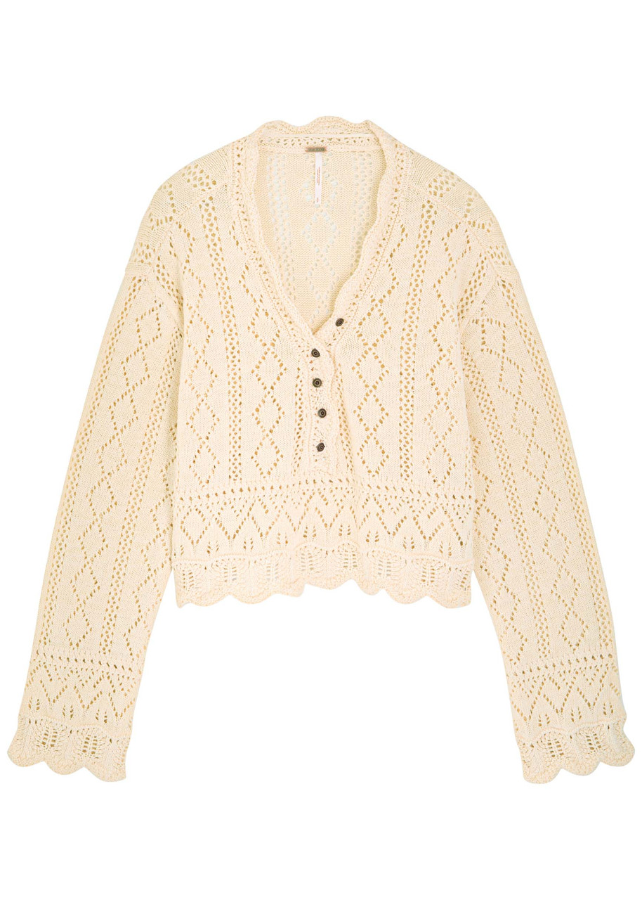 Free People Charlotte Cotton Blend Crop Pointelle Sweater In Neutral