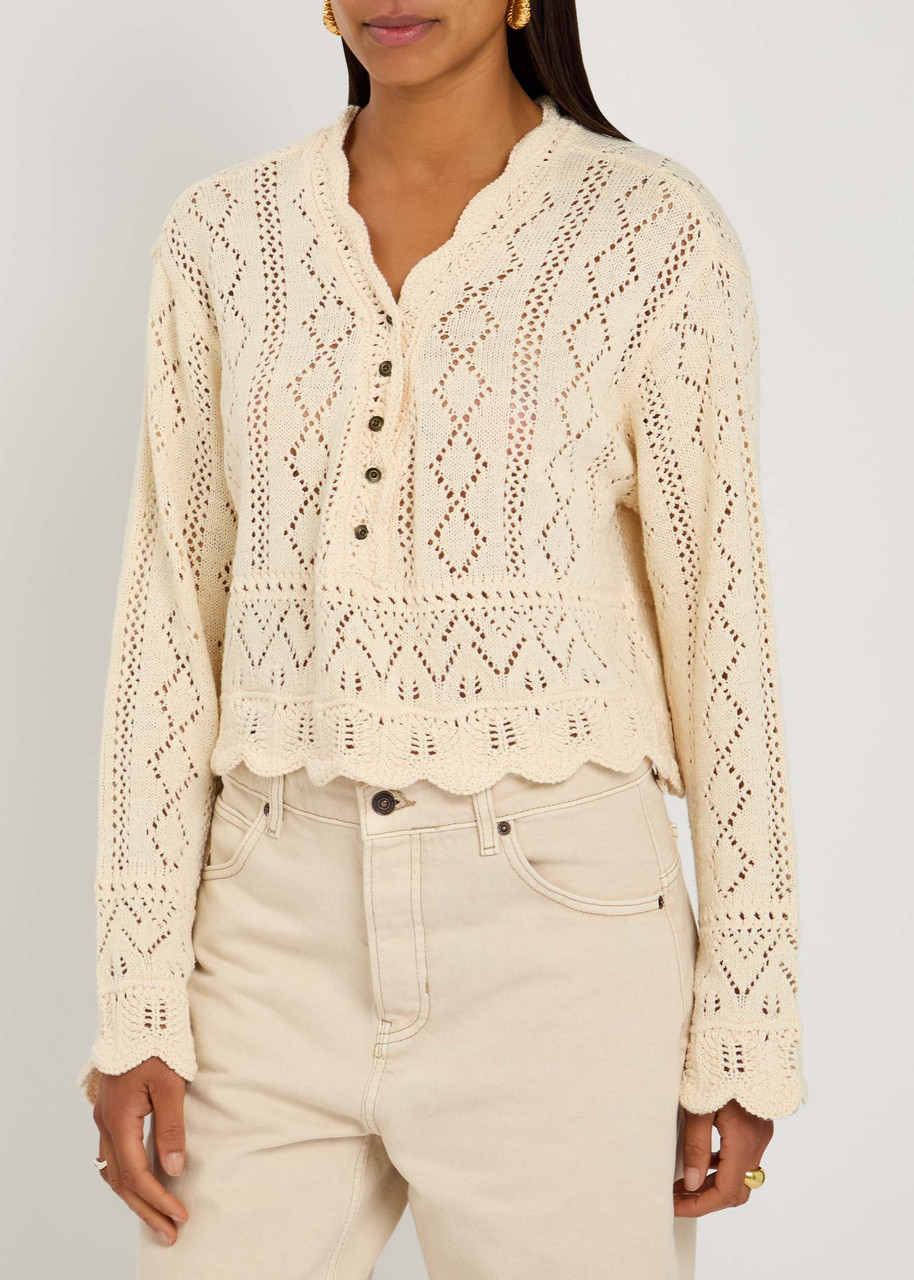 Free People Charlotte Cotton Blend Crop Pointelle Sweater In Neutral