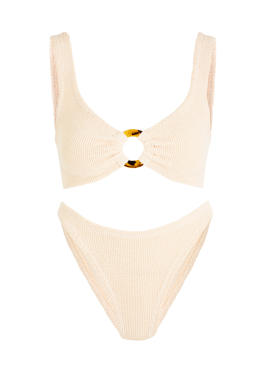 Hunza G Julia Low-waisted Seersucker Bikini Set In Neutral